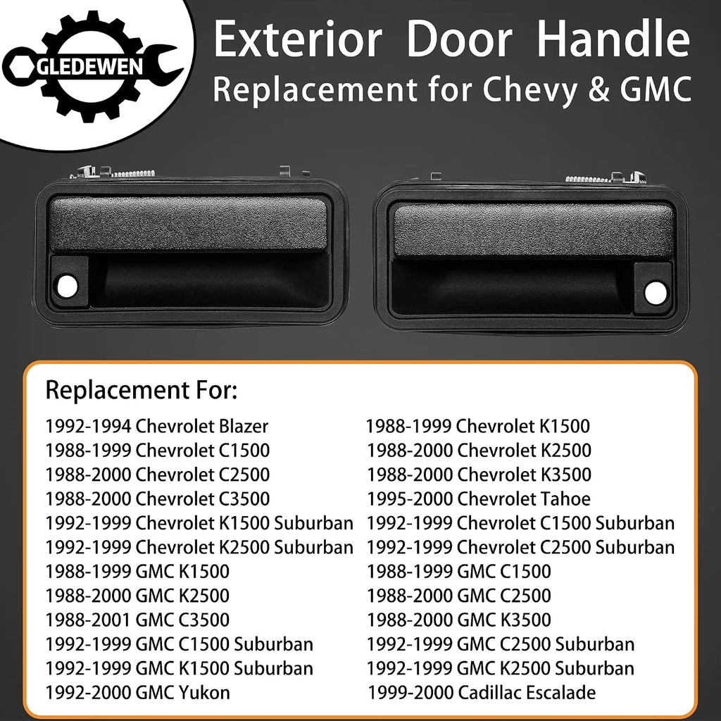 Metal Exterior Door Handle, Compatible with 1988-2001 Chevy K1500 K2500 K3500 C1500 C2500 C3500, GMC C/K 1500 2500 3500 Pickup Suburban, Tahoe, Yukon, Cadillac, Outside Front Right & Left, Metal Lever