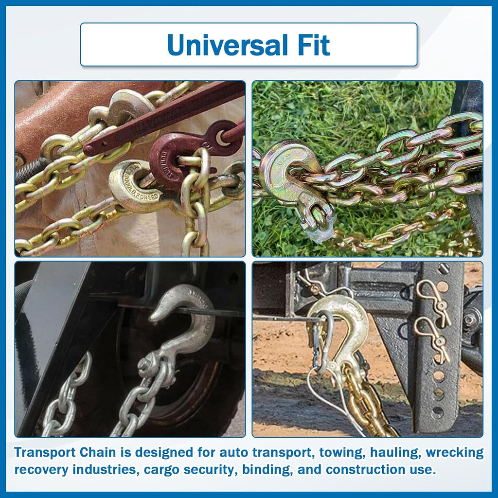 1/2 Inch x 20 Feet Transport Binder Chain G80 Safey Tow Chain with Grab Hooks 12000 Lbs Safe Work Load for Transporting Towing Tie Down Binding Equipment