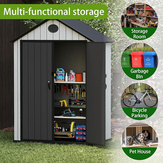 6x4 FT Resin Storage Shed, Lockable Door, and Vents - Image 6
