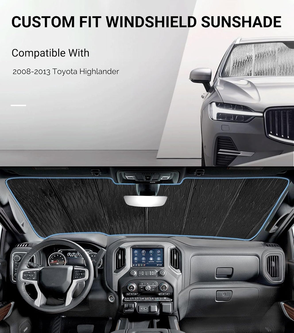 Pigenius Windshield Sunshade for Toyota Highlander 2008-2013, Reversible Silver/Black