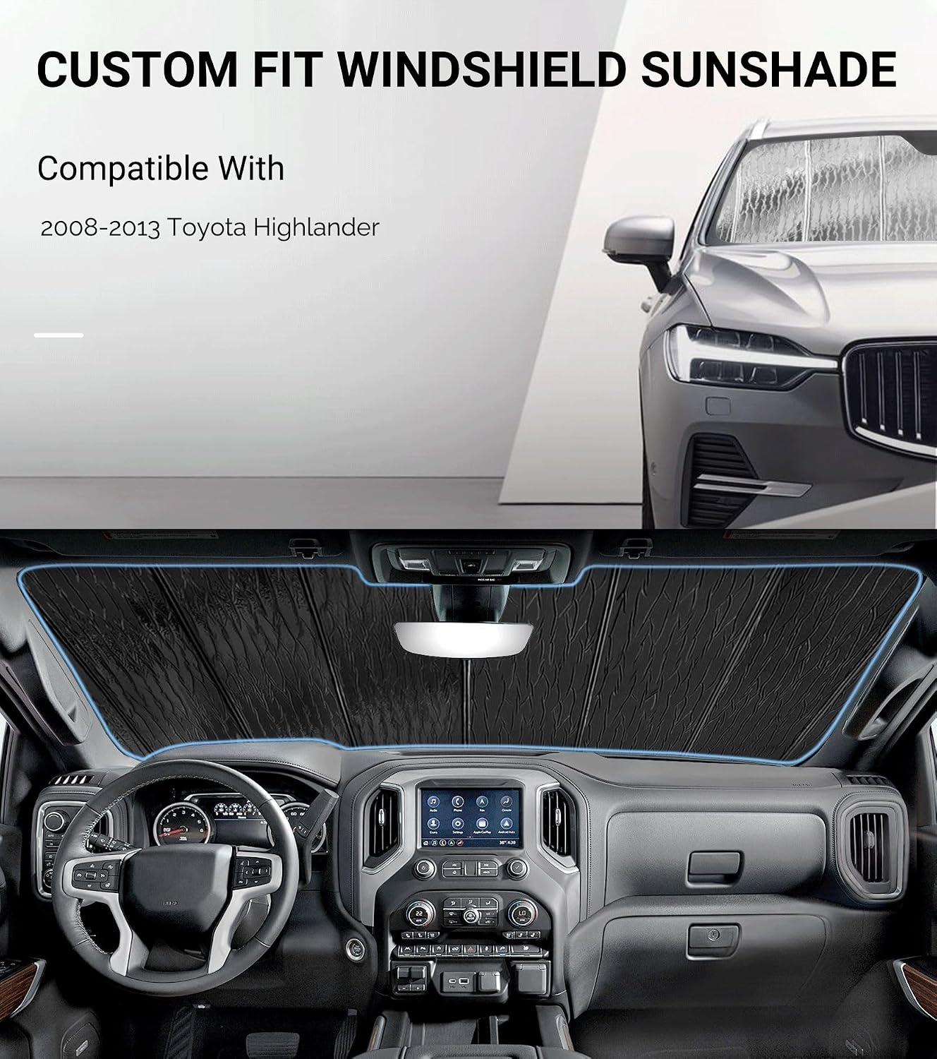 Pigenius Windshield Sunshade for Toyota Highlander 2008-2013, Reversible Silver/Black