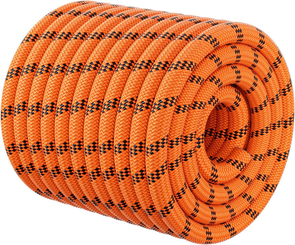 Double Braided Arborist Rigging Rope - 3/8 in X 100 ft 48 Strands Rappelling Outdoor Pulling Heavy Duty Polyester Bull Rope for Swing Tree Work Camping Rescue Hiking - Orange
