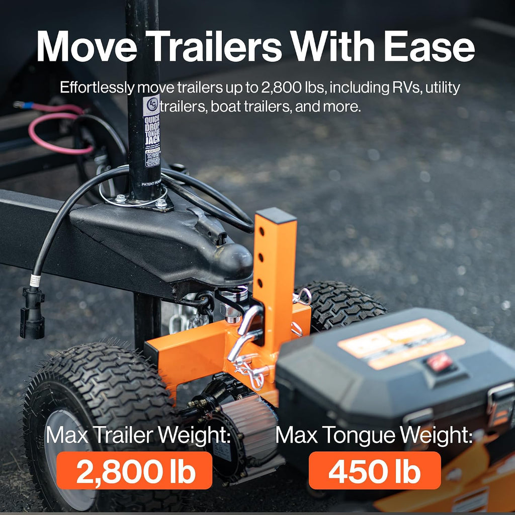 SuperHandy Electric Trailer Dolly – 2800 lbs Max Trailer Weight, 450 lbs Tongue Weight, 24V 800W Motor, Heavy Duty Jack Lever with 2" Ball Mount, 24V 7Ah Battery Powered for Commercial Use