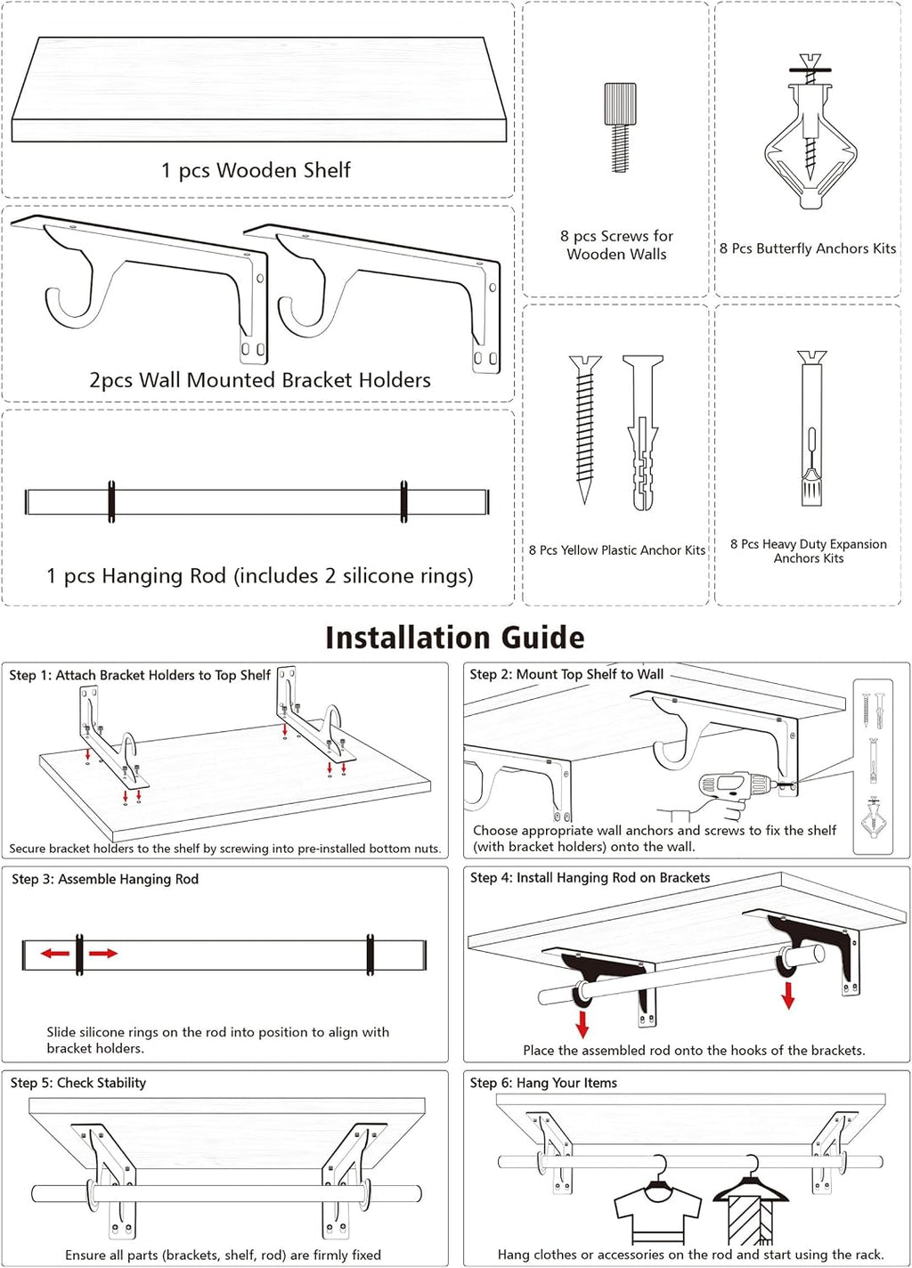 wall mounted clothes rack, with top shelf and on a desk or shelf