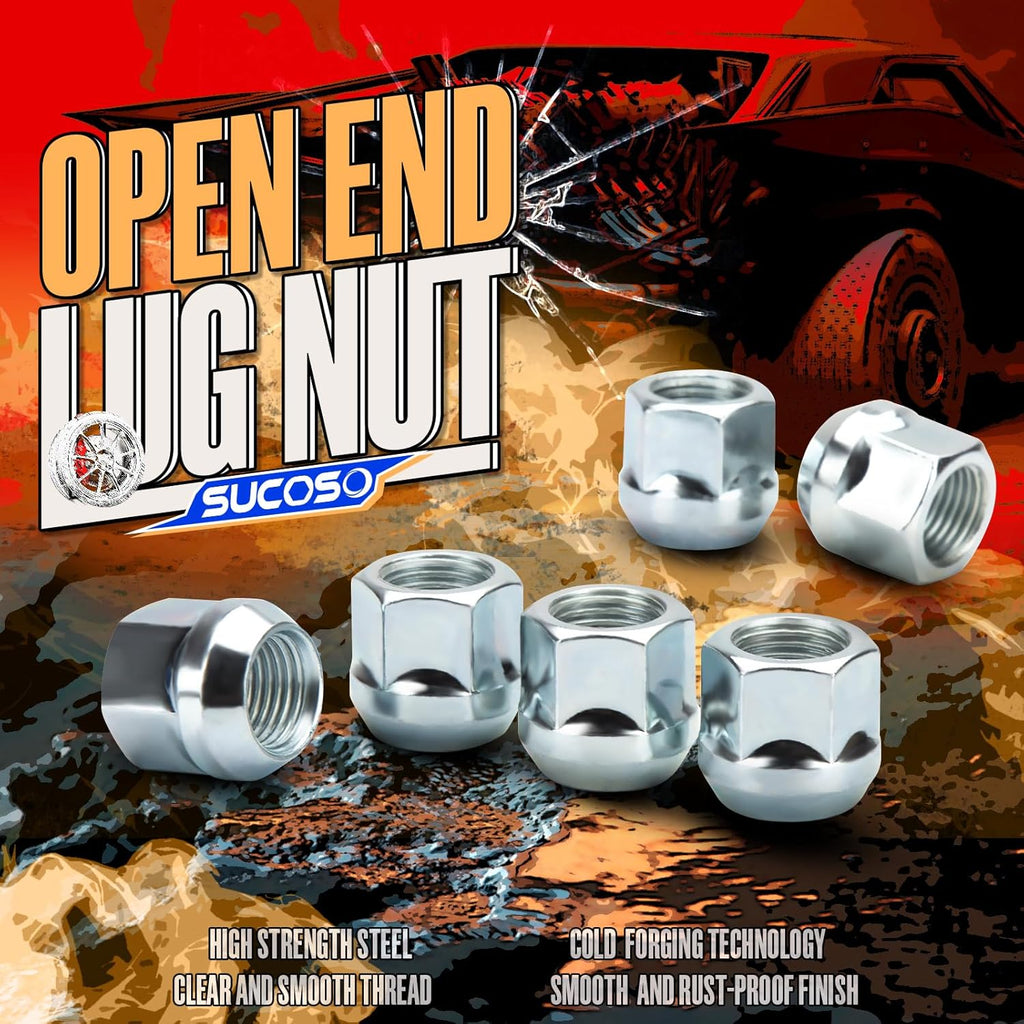 12mmx1.5 Zinc Aftermarket Wheel Lug Nuts, 20 Pcs M12x1.5 Open End Cone Seat Bulge Acorn One-Piece lugnuts 0.83”(21mm) Long 3/4”(19mm) Hex, Sliver