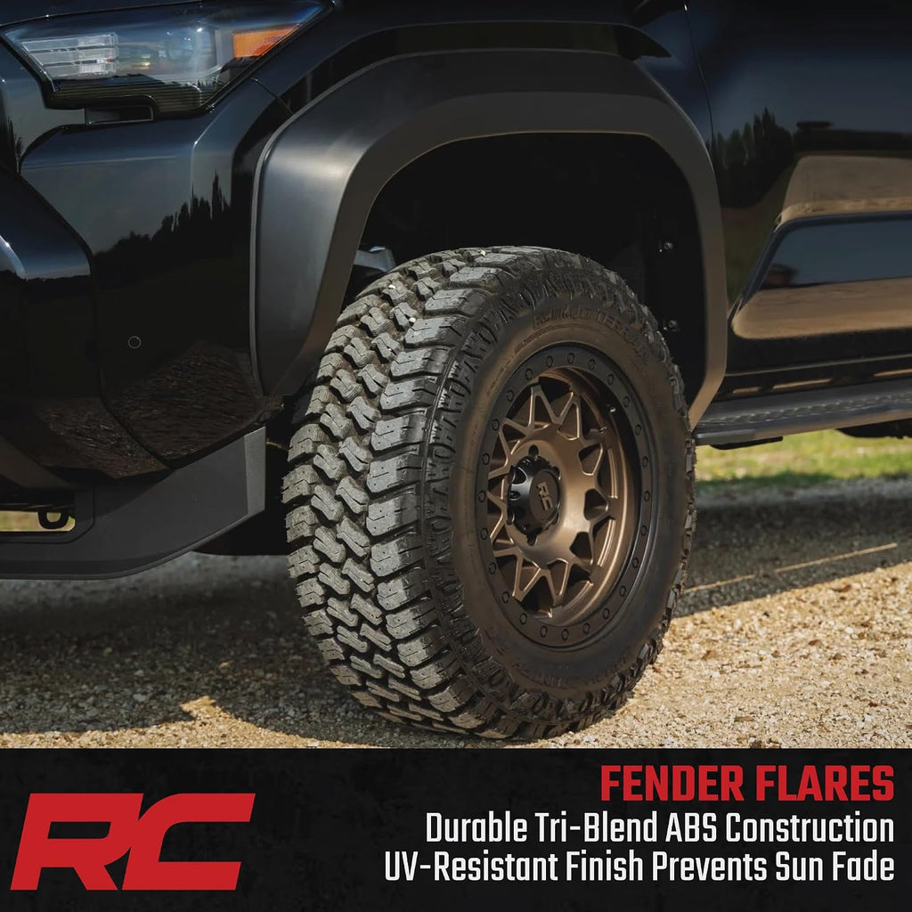 Rough Country Sport Fender Flares for Toyota 4Runner (2025-2026) - 1.75" Tire Coverage, 5.75" Height, UV-Resistant ABS, Paintable Matte Black