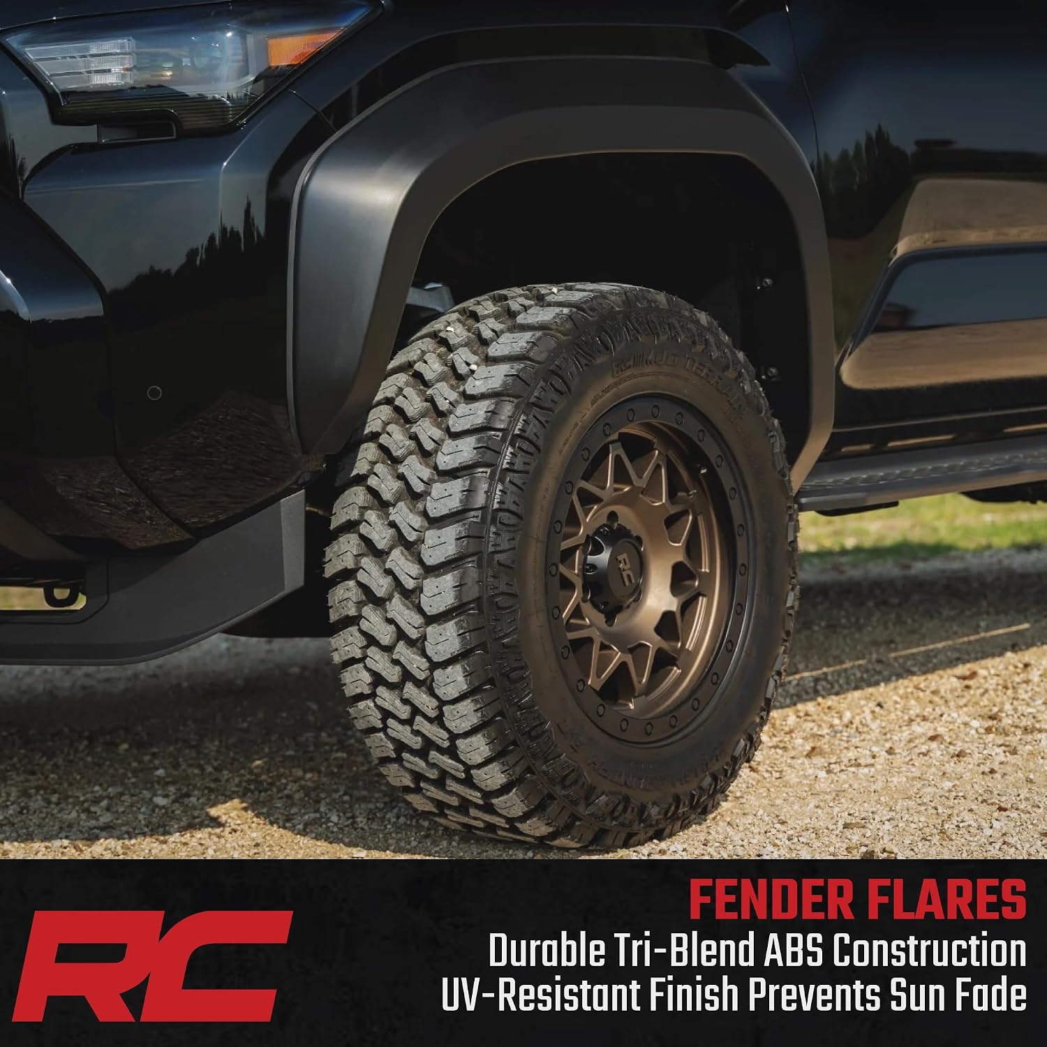Rough Country Sport Fender Flares for Toyota 4Runner (2025-2026) - 1.75" Tire Coverage, 5.75" Height, UV-Resistant ABS, Paintable Matte Black