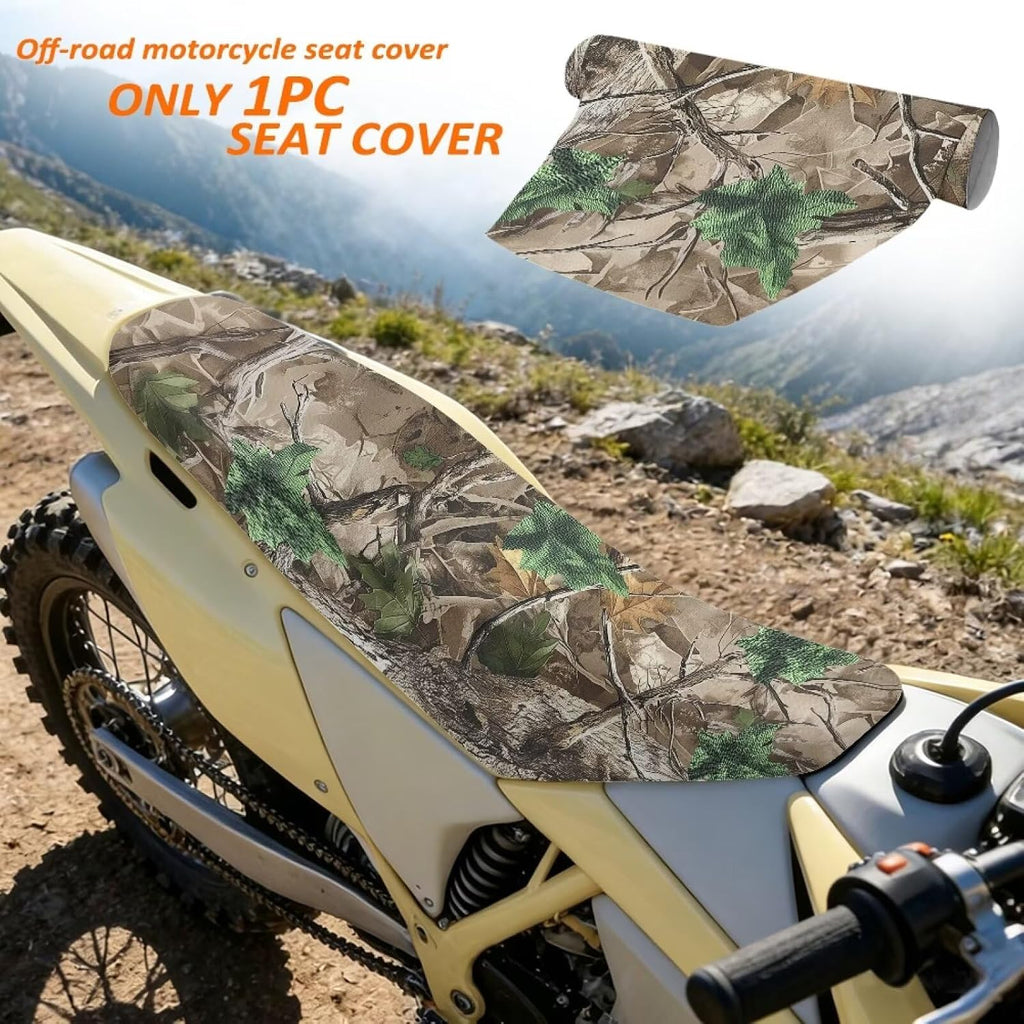 Camo Hunting Motorcycle Universal Seat Cover, Scratch Resistant Water Resistant PU Leather for Dirt Bike Pit Bike Motocross Trail Bike