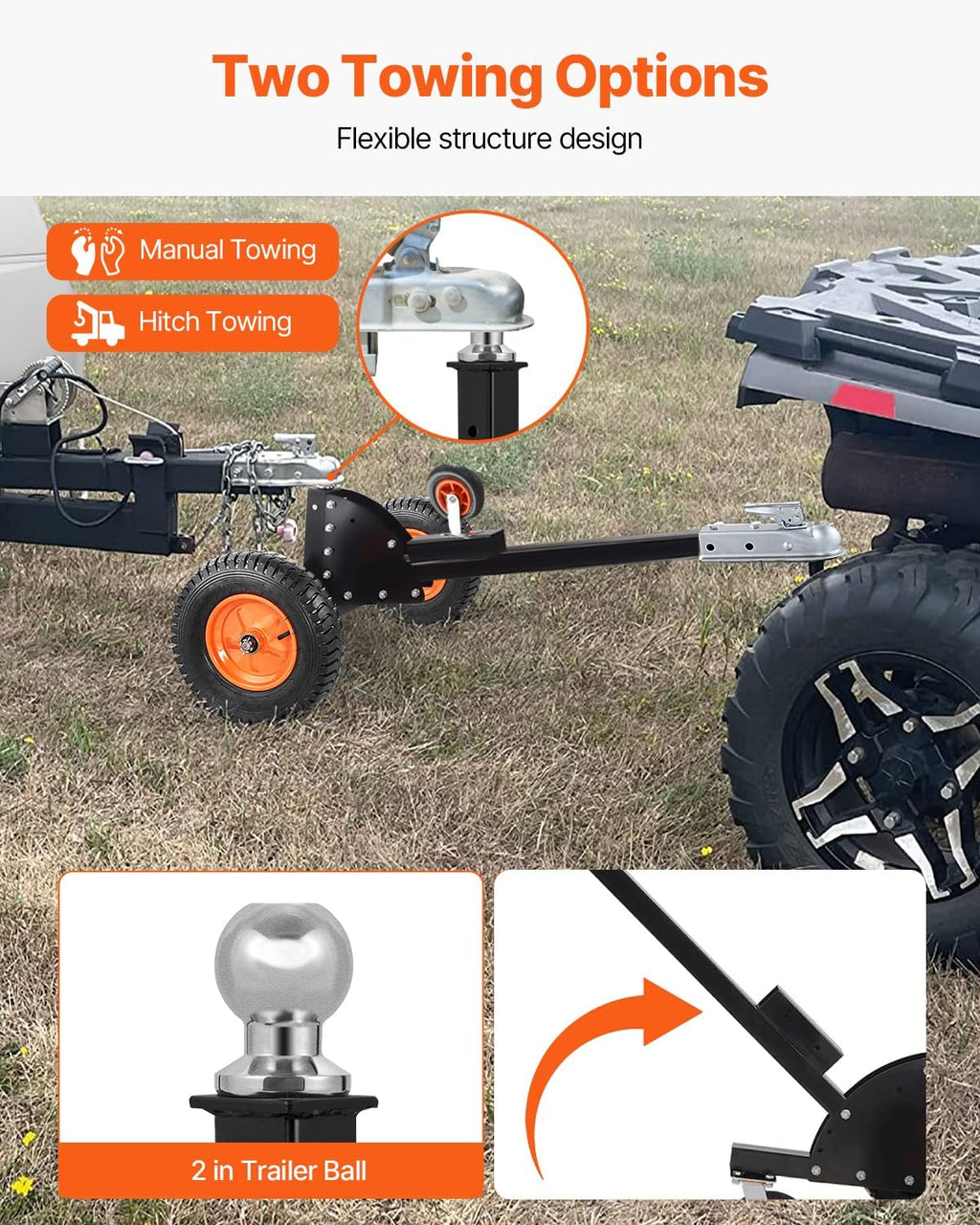 VEVOR Trailer Dolly, 1500lbs Tongue Weight Capacity, 2 in 1 Trailer Mover with 2 in Ball, 16 in Pneumatic Tires and Universal Wheel, Portable Tow Dolly for Moving Car RV Trailers