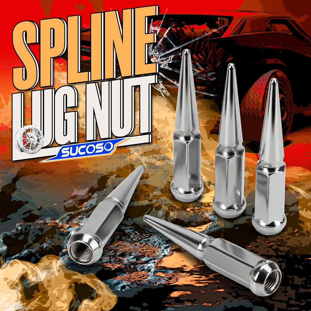 14x1.5 Spiked Lug Nuts 6x5.5 Chevy, Chrome Spike Lug Nuts Chevy Silverado 6 Lug Conical Bulge Seat with 1 Socket Key Fit Silverado Suburban GMC Sierra Yukon Dodge Ram 1500 Ford F150 Aftermarket Wheel