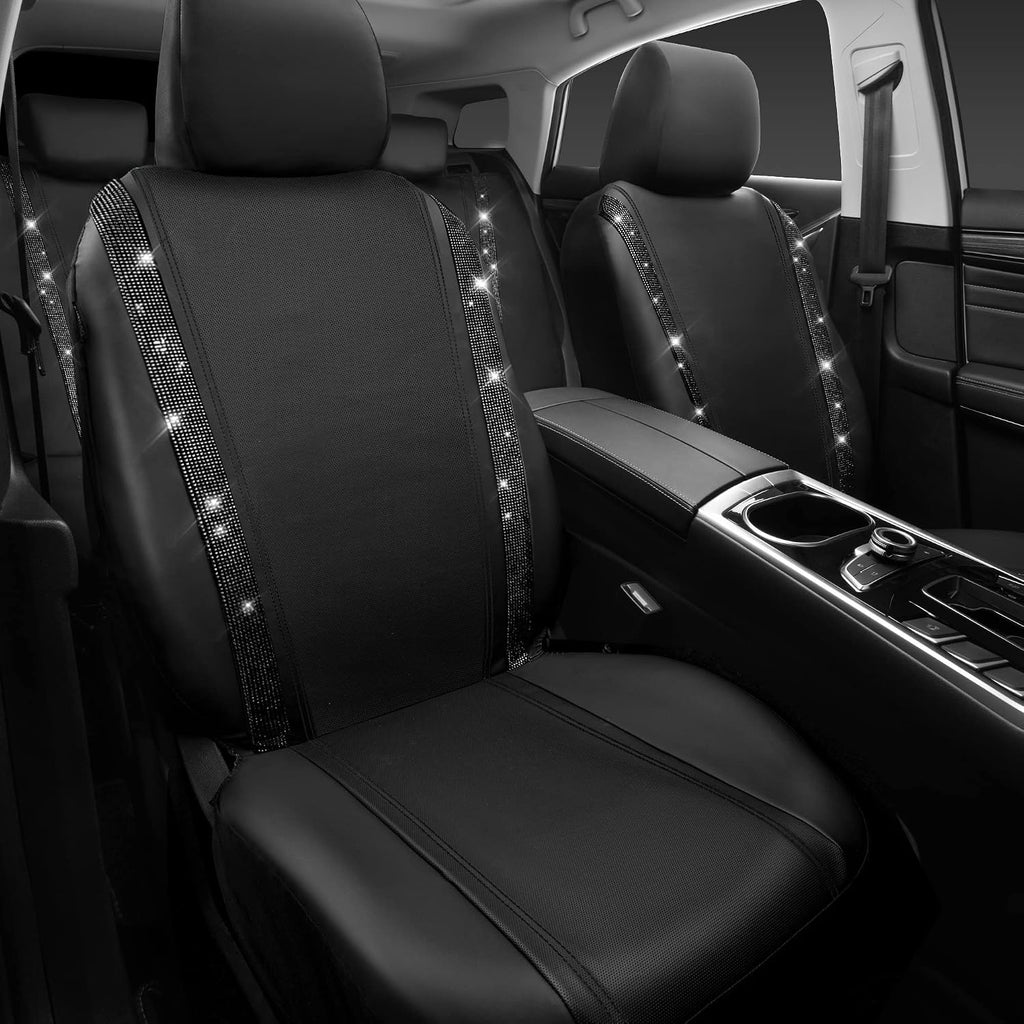 car pass leather bling diamond car seat covers, front angle view