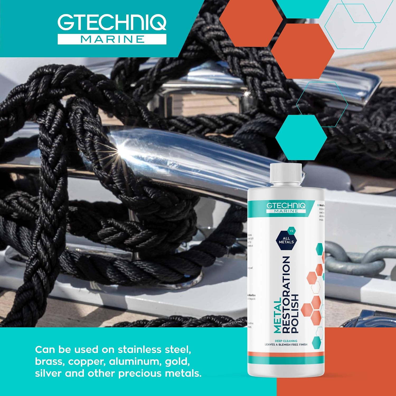 Gtechniq Metal Restoration Polish for Boats, 8.5 fl oz | Deep Clean Polish for High Shine and Blemish-Free Finish on Brass, Steel, Copper, Aluminum, Gold, Silver and Precious Metals