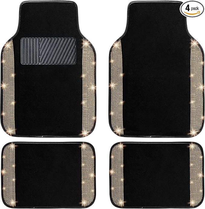 NBTEPEM Gold Bling Car Floor Mats Full Set, Universal Fit Most Cars by NBTEPEM