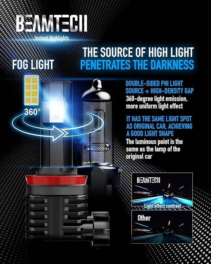 BEAMTECH H11 Bulb, H8 H9 Fog Light Bulb Fanless in Line 6500K Light Bulb Pack - Image 3