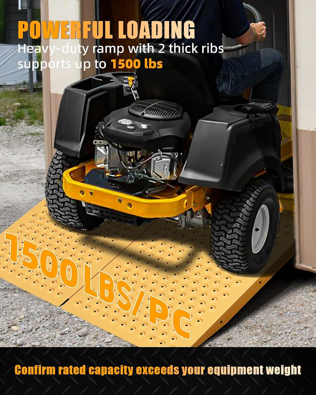 VNN 36" x 48" Shed Ramp for Riding Mower - 1500 LB Capacity Shed Ramps, Anti-Slip Punch Plate Ramp for ATV, Motorcycles, Garages & Barns (2PC, Yellow, Alloy)