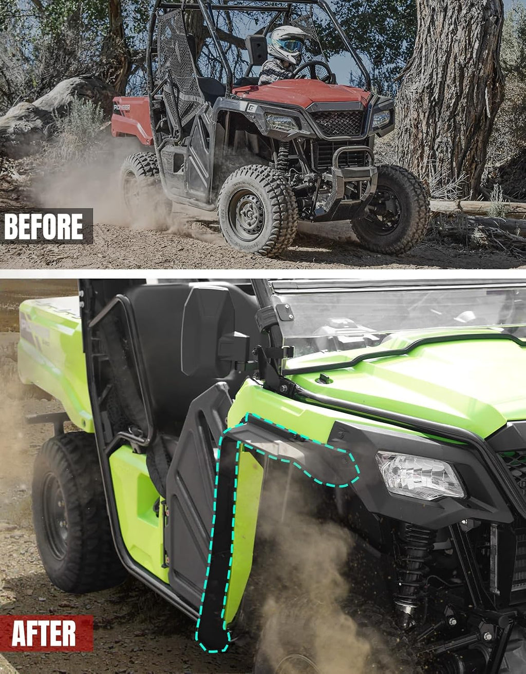 A & UTV PRO Front Fender Flares for Honda Pioneer 520 2021-2025, Compatible with Pioneer 500 2015-2023, Combined Mud Guards Mud Flaps Accessories, Easy Installation, Full Protection (Front Pair)