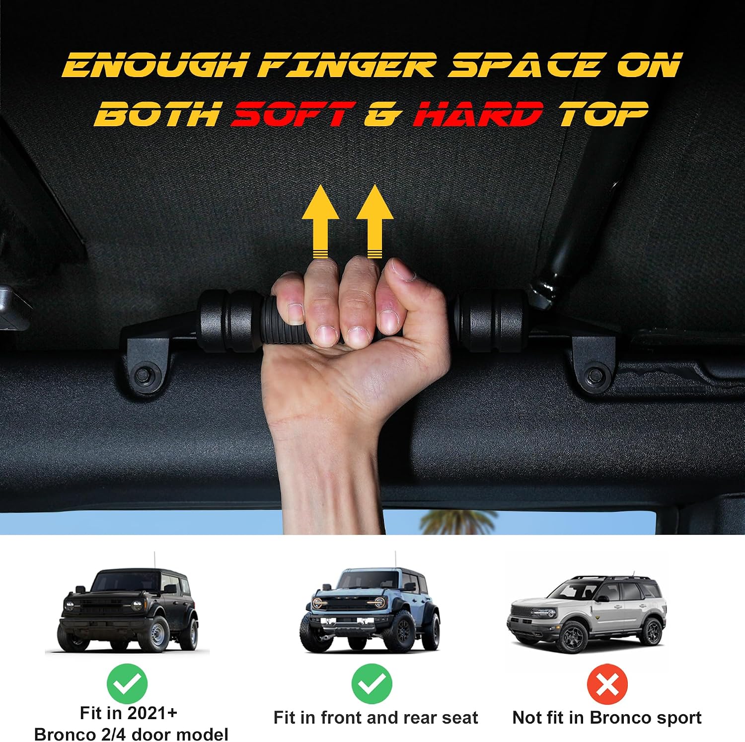 Aluminum Grab Handles Compatible with Ford Bronco 2021-2025+ Front and Rear Seat 2/4 Door Soft & Hard Top, Metal Grip Handles Replacement for Bronco Interior Accessories (Front & Rear seat)