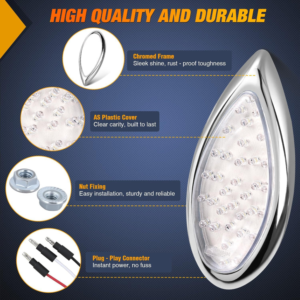 Nilight Trailer Tail Light 2PCS 5.9Inch Teardrop 35 LED White Chrome Bezel Marker Clearance Reverse Backup Running Taillight IP67 Waterproof for Trailer Truck Pickup Camper RV