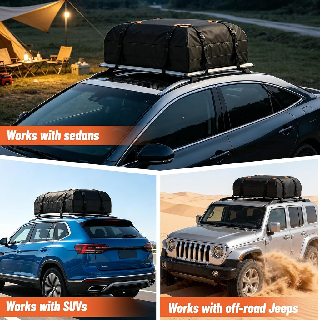 Rooftop Cargo Carrier, 20 Cubic Feet Waterproof Roof Cargo Bag, Car Top Carrier Fits Vehicles with or Without Roof Rack, Heavy Duty Soft Shell Roof Bag with Anti-Slip Mat, 6 Door Hooks & Storage Bag