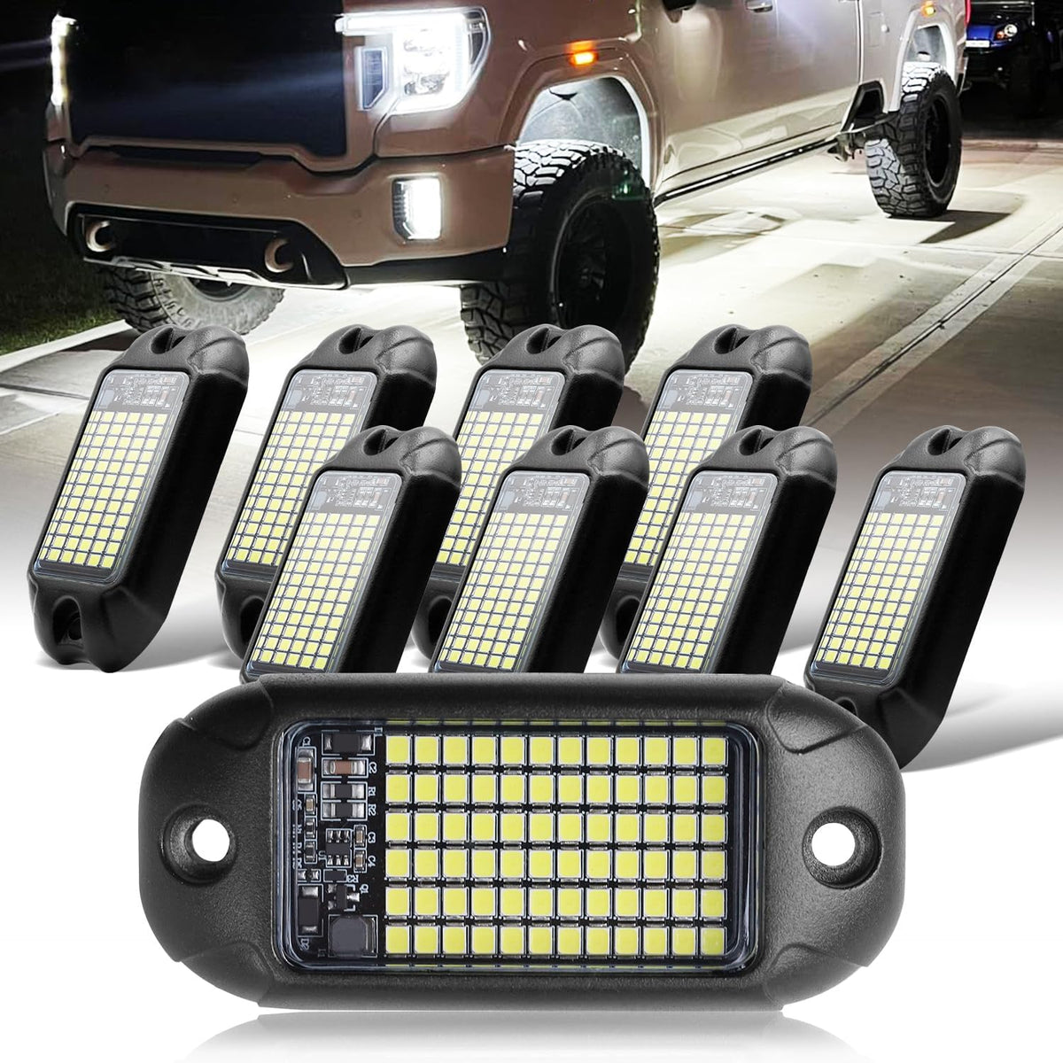 Nicoko 8 Pods 6000K pure White Rock lights Aluminum 9-30V Underglow Lights IP68