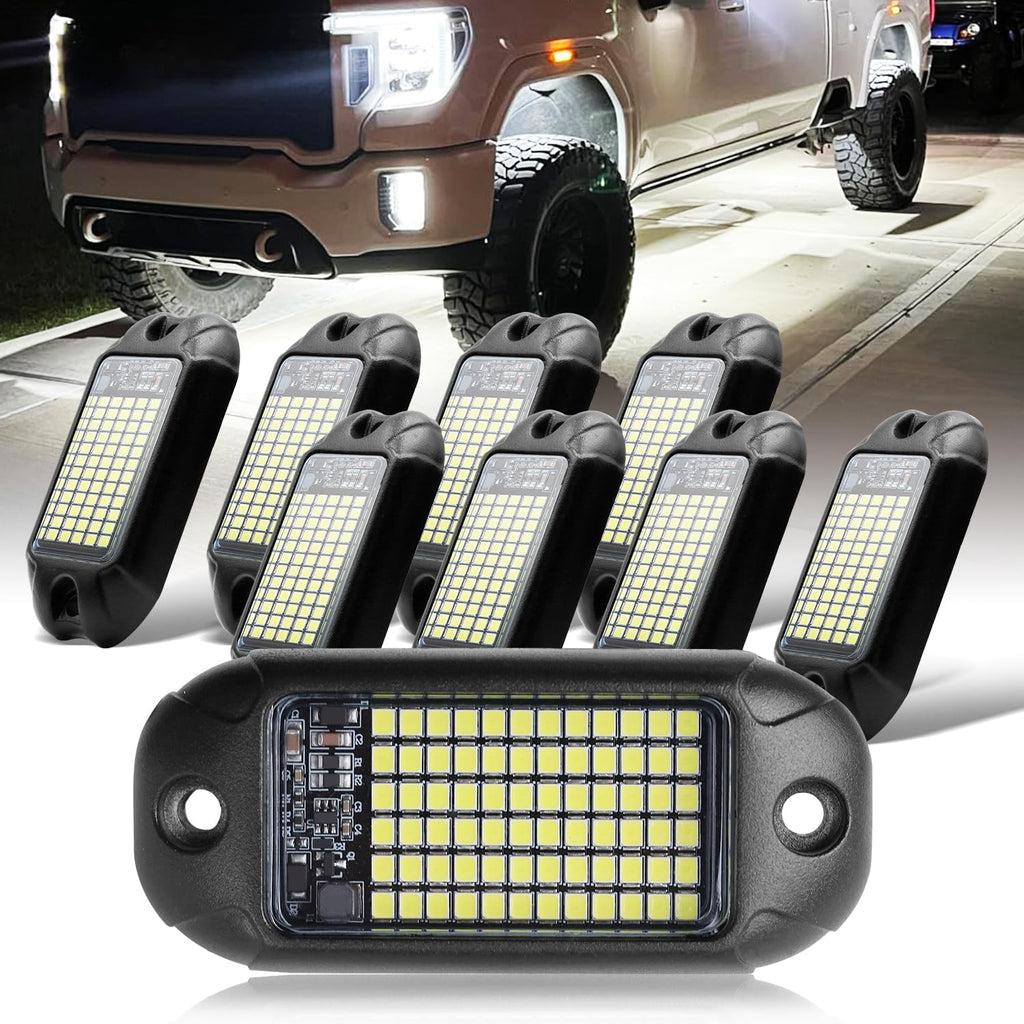 Nicoko 8 Pods 6000K pure White Rock lights Aluminum 9-30V Underglow Lights IP68