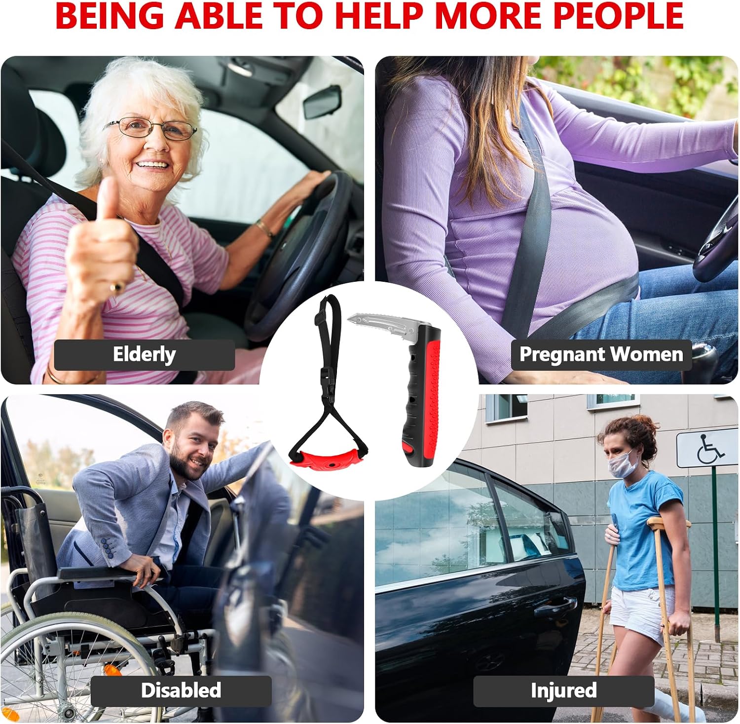 Kaiedos Car Door Handle for Elderly, 3-in-1 Car Handle Assist for Seniors, Portable Auto Cane Vehicle Support Handle, 500 lbs Capacity, Non-Slip Door Assist Bar
