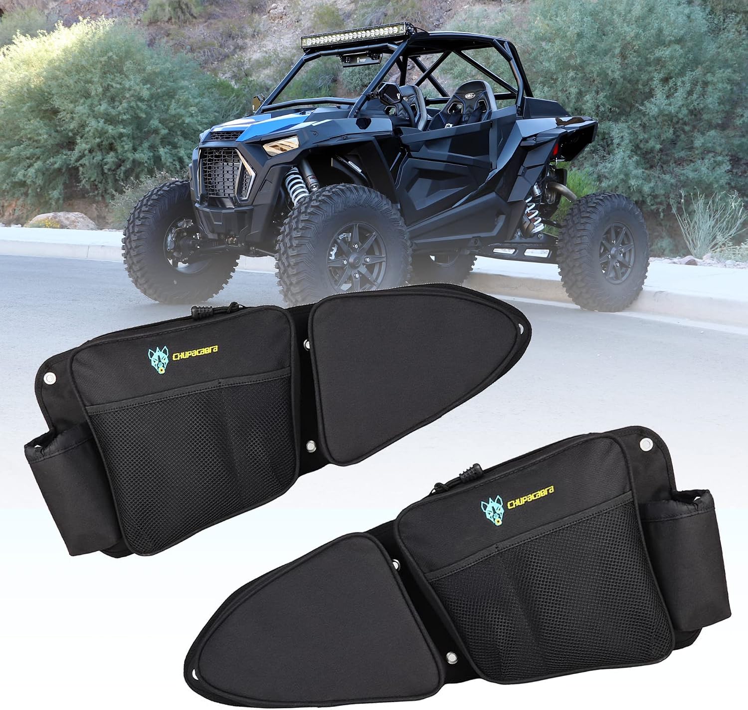 RZR Side Door Bags, Chupacabra Offroad Front Door Side Storage Bag Set w/Knee Pad for 2014 2015 2016 2017 2018 2019 2020 Polaris RZR XP Turbo Turbo S 1000 S900 (Install Video Included)