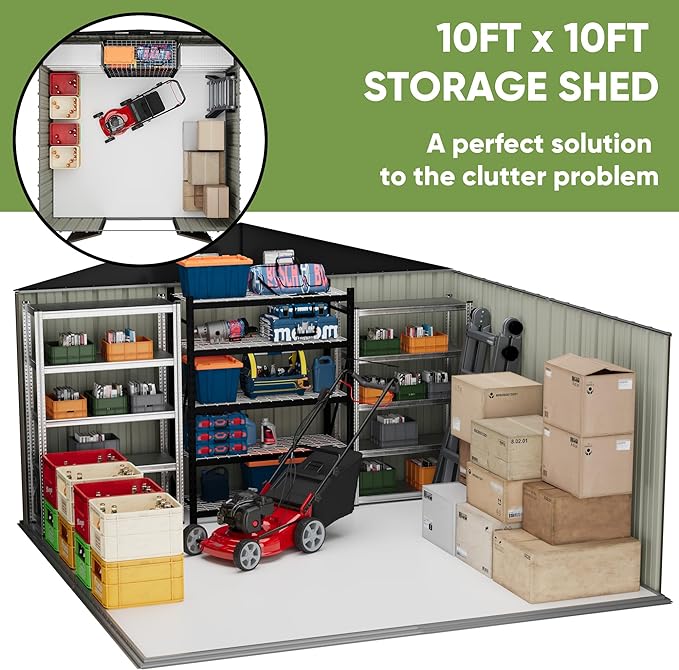 Patiowell 10 x 10 FT Outdoor Storage Shed, Metal Yard Shed - Image 6