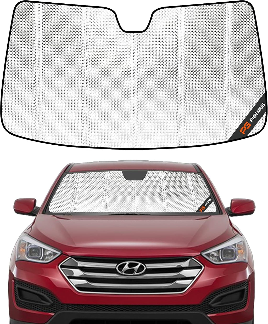 Pigenius Windshield Sun Shade for Hyundai Santa Fe 2019-2023. Reflective Aluminum Film Front Window Sunshade - BLAZBLOCK