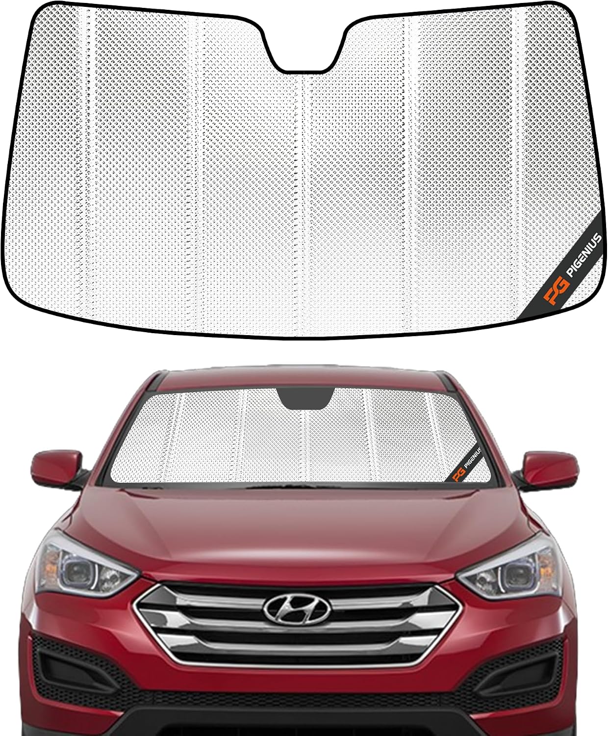 Pigenius Windshield Sun Shade for Hyundai Santa Fe 2019-2023. Reflective Aluminum Film Front Window Sunshade - BLAZBLOCK