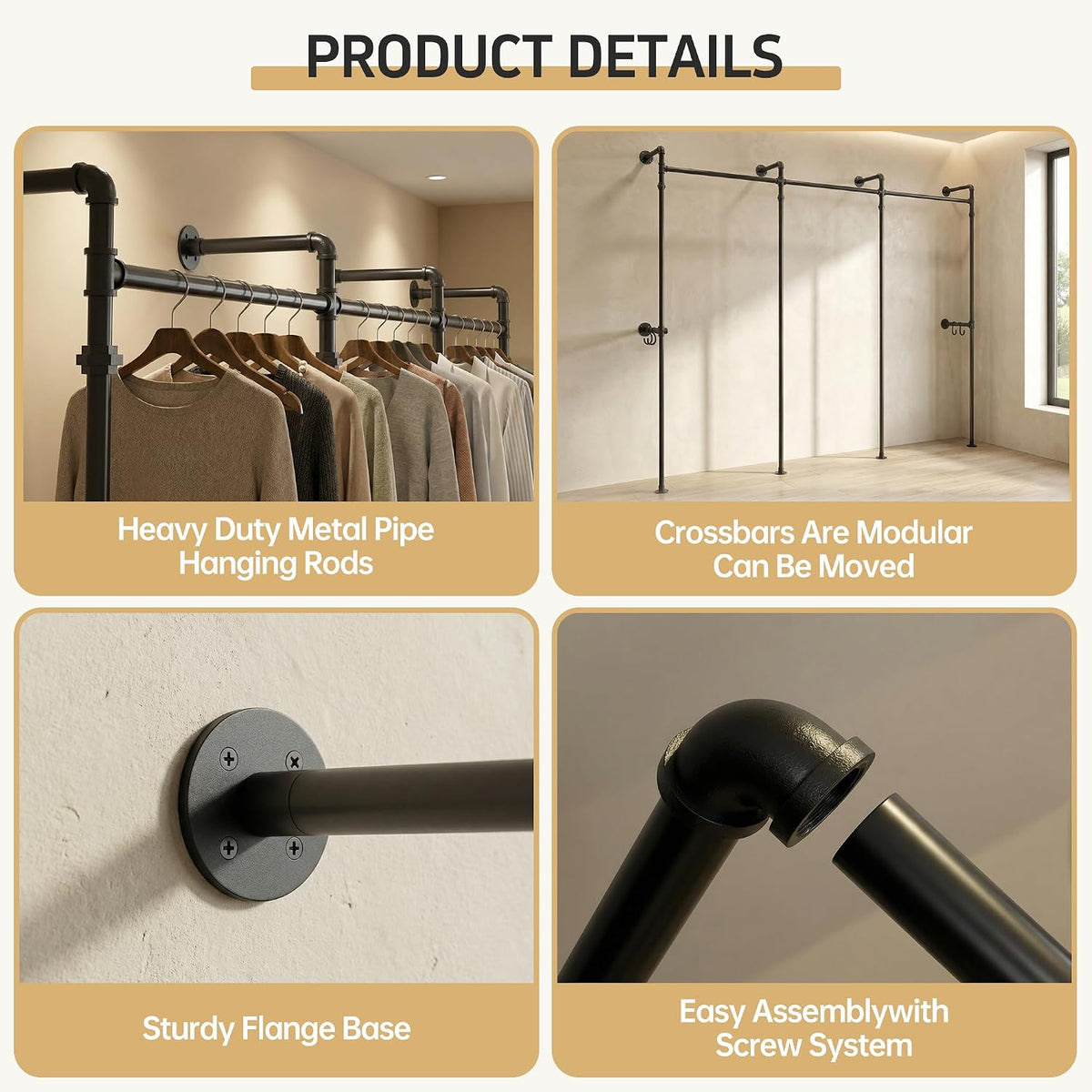 kryonix wall mounted closet system, 6 hanging rods, side view