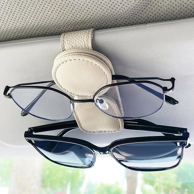 KIWEN Sunglasses Holder for Car Visor, Magnetic Leather Sunglass Eyeglass - Image 8