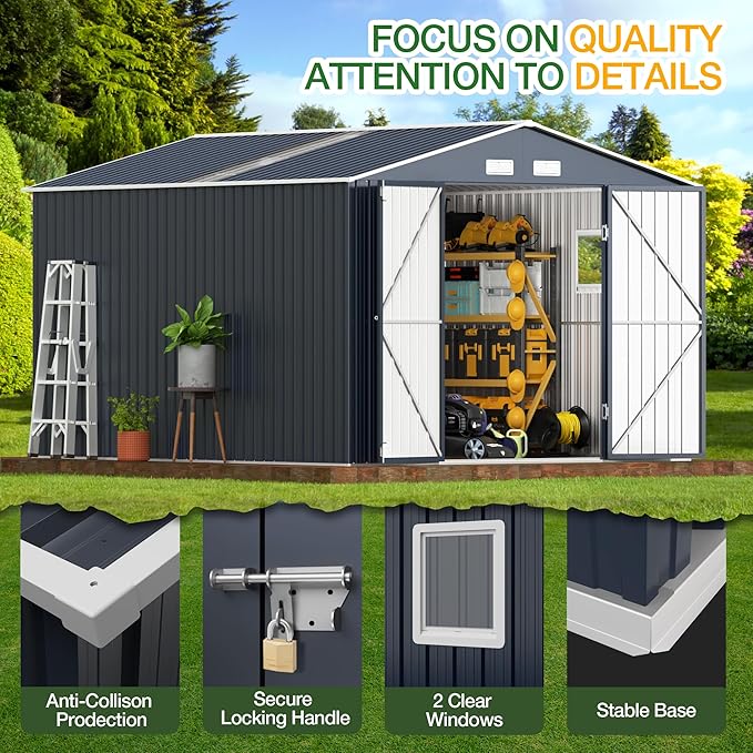 Breezz Outdoor Storage Shed 10 x 12 ft. Utility Tool Shed Metal Storage Garden - Image 6
