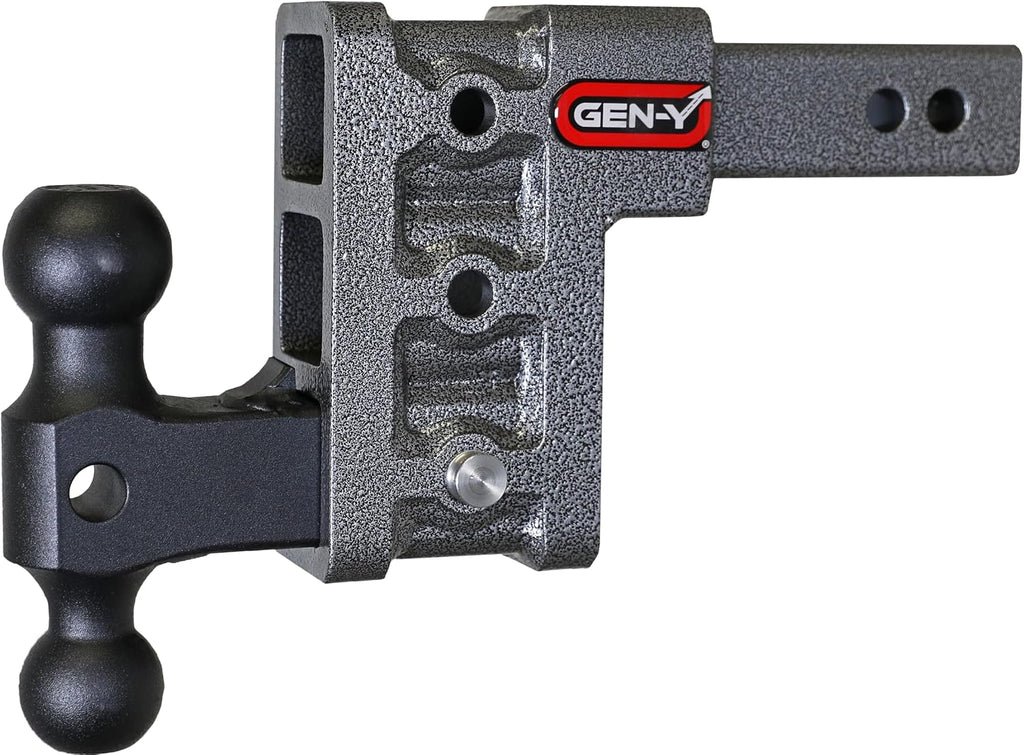 GEN-Y Hitch Tow Hitch with Dual-Ball Mount for 2" Receiver - 5" Drop/Rise with 3 Adjustable Positions, 16,000 lbs Towing Capacity, 2,000 lbs Tongue Weight, Silver