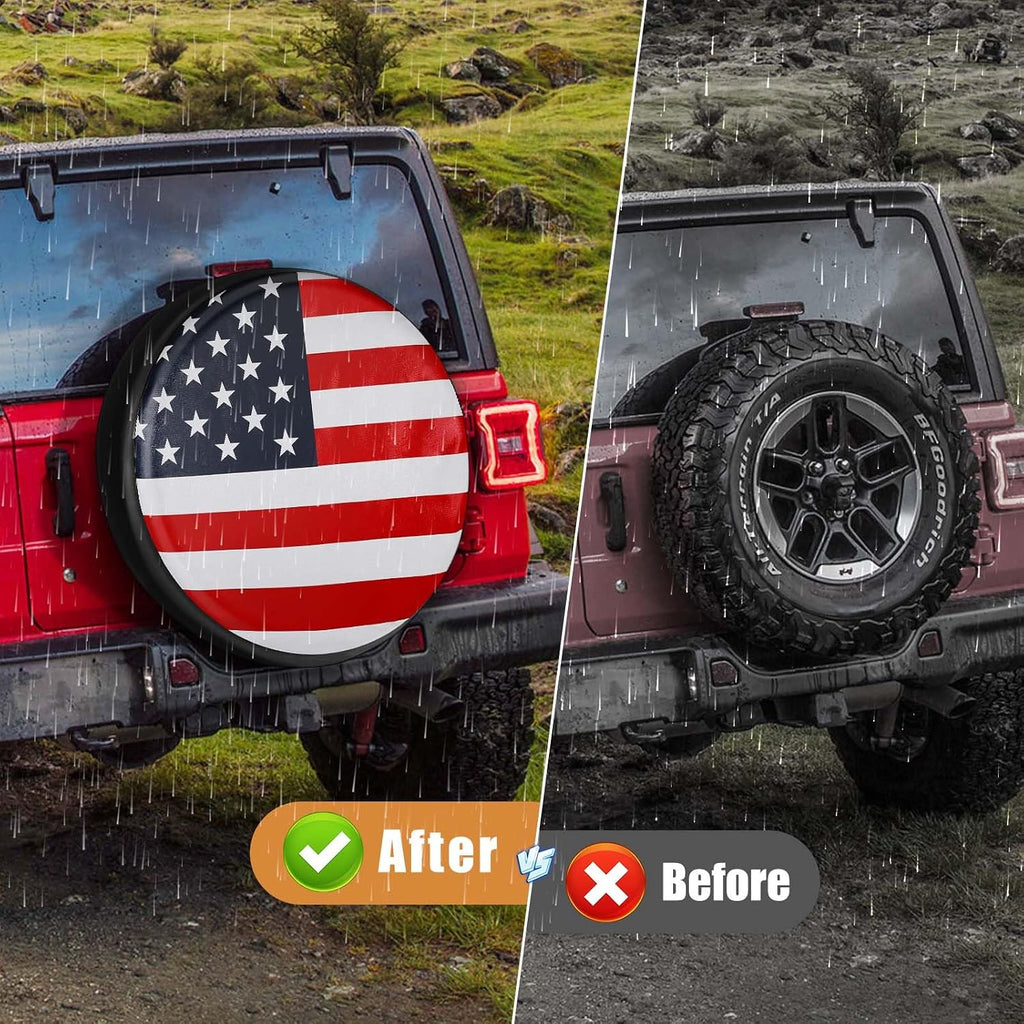 Spare Tire Cover PVC Leather Spare Wheel Cover for RV Trailer with American USA Flag for Camper, RV Trailer, Jeep, Truck, SUV 16" (Fit for Diameter 29.92-31.1inch