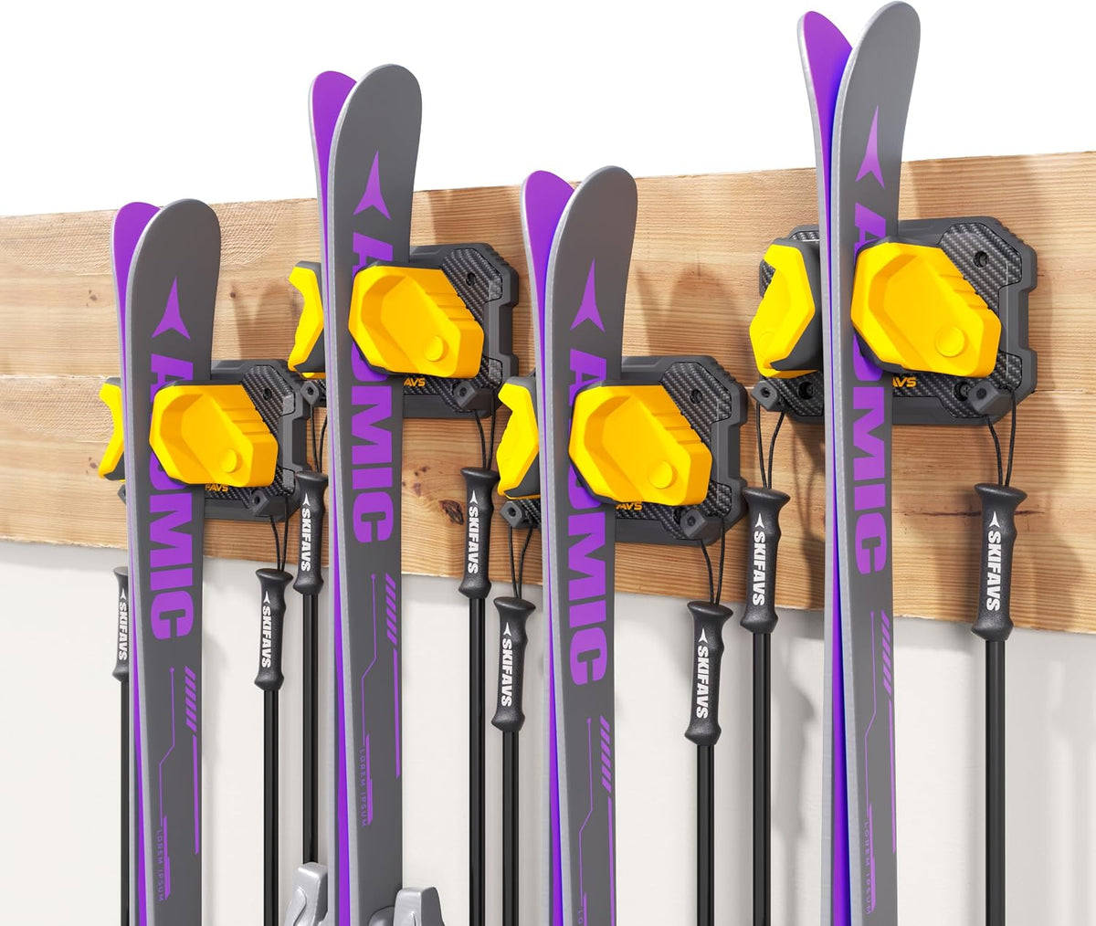 Ski & Snowboard Wall Rack for Garage Wall Fits Any Ski/board, Ski Wall Mount