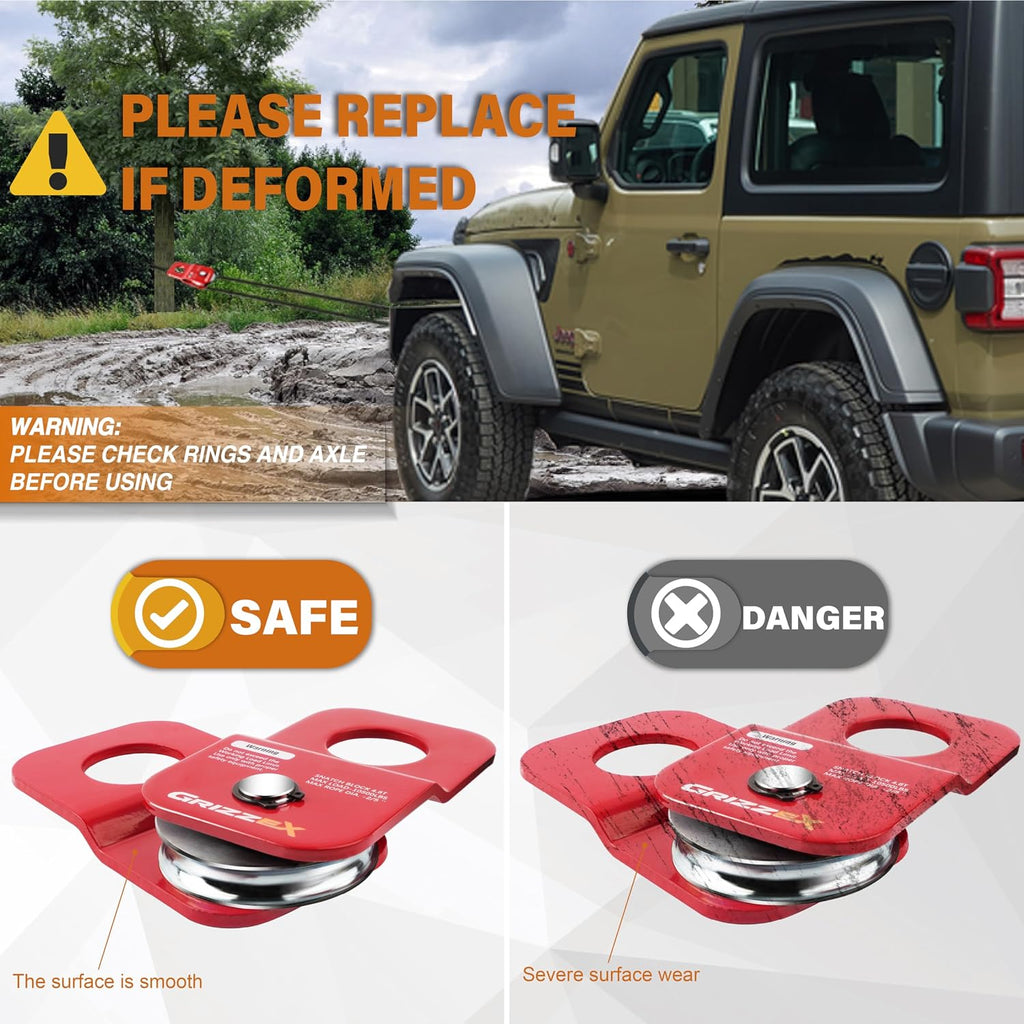 4.8T Heavy Duty Winch Snatch Block, 10,500 lbs Working Load, for Synthetic Rope or Steel Cable up to 2/5”, Off-Road Recovery Pulley, Red