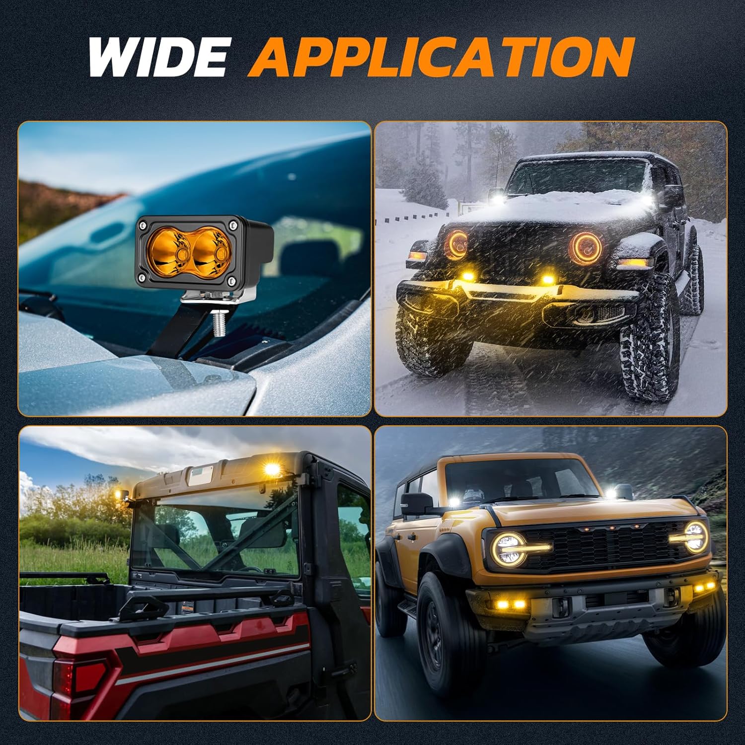 Amber LED Pods, 3 Inch 40W Driving Light Spot Offroad Ditch Lights Chase Light Small LED Pods Lights Fog Lights for Truck UTV SUV ATV Motorcycle Dirt Bike Boat-2 Packs