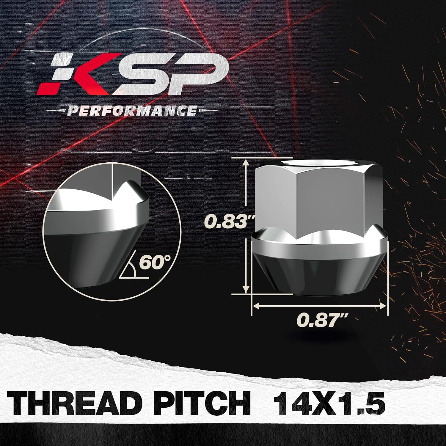 KSP M14X1.5 Open End Acorn Bulge Wheel Lug Nuts, Zinc Finish, 3/4"(19mm) Hex 0.84”(21mm) Height Conical Seat 60 Degree for Truck/Tuner Aftermarket Rims Pack 24 pcs, 1 Year Support