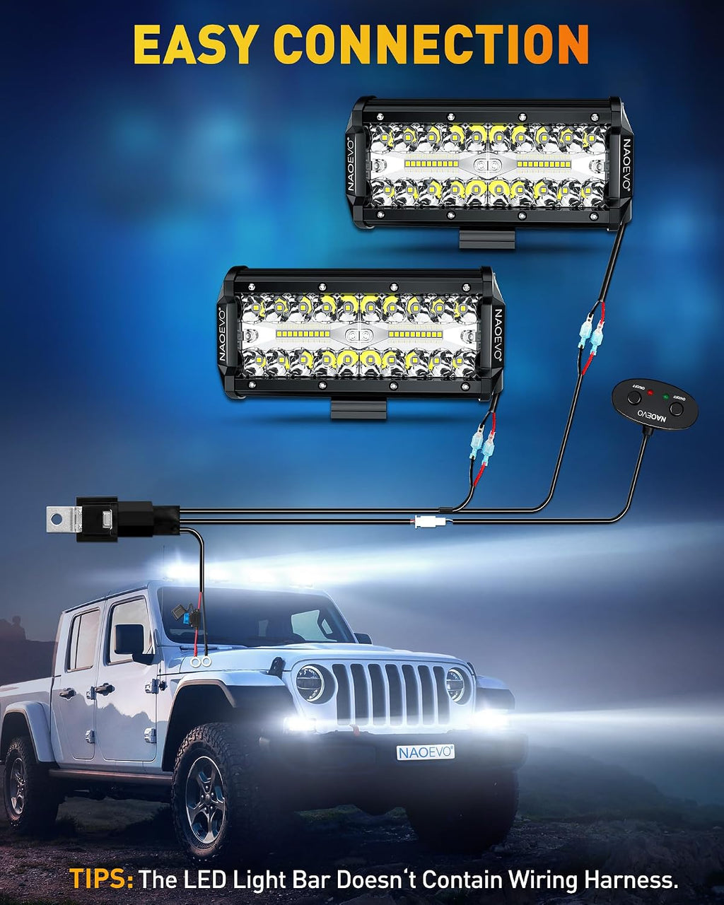naoevo 7 inch led light bar, 720w 72,000lm, package contents