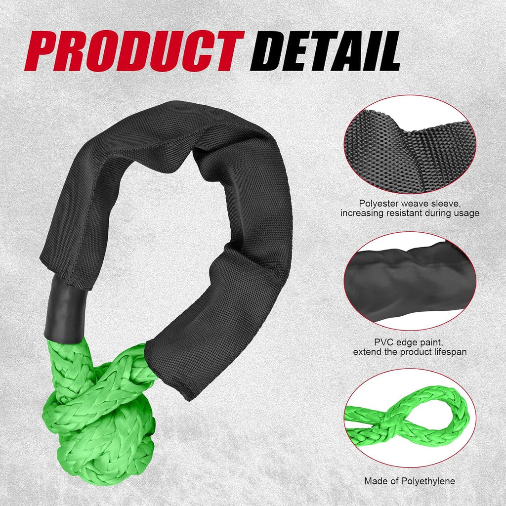 2 Pack Green Soft Shackle 57,000 LBS Breaking Strength 1/2 inch X 22 inch with Protective Sleeve for Off-Road Sailing Trucks 4x4 UTV Synthetic Road Recovery Rope Soft Shackle for Recovery