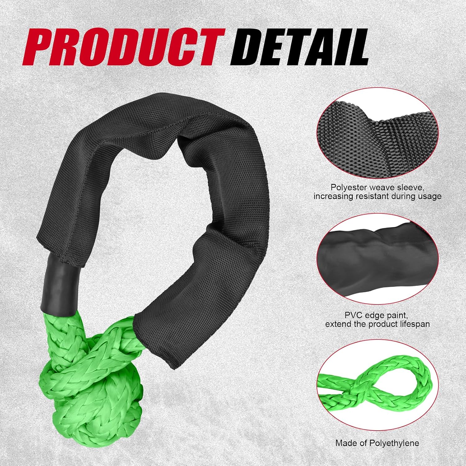 2 Pack Green Soft Shackle 57,000 LBS Breaking Strength 1/2 inch X 22 inch with Protective Sleeve for Off-Road Sailing Trucks 4x4 UTV Synthetic Road Recovery Rope Soft Shackle for Recovery