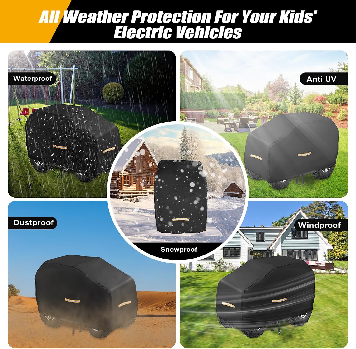 Large Kids Car Cover，Upgraded Power Wheels Covers Waterproof All Weather，Heavy Duty Kids Ride-On Car Cover with Nano Coating,Windproof Buckle and 3 Reflective Strips,Universal Kid Ride-on Accessories