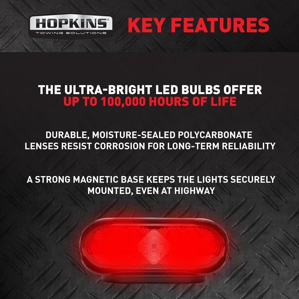 Hopkins C6305 LED Wireless Mag Towing Light with Backup, 65 ft. Wireless Light Operation, Kit of 2 Wireless LED Lights