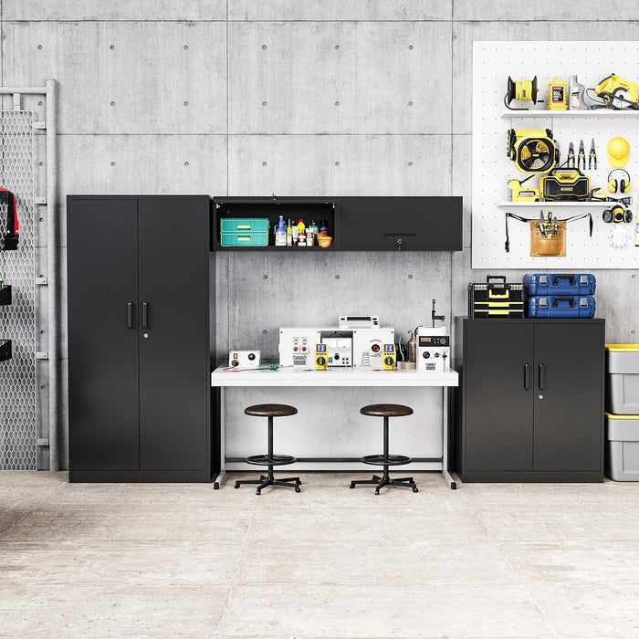 MIIIKO Wall Cabinet with 1 Door, Wall Mounted Garage Tool Cabinets, Small Metal Floating Cabinet for Garage, Home Office, Kitchen and Pantry
