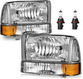 Headlight Assembly W/Bulbs for 1999-2004 Ford Super Duty F250 F350 F450 F550,00-04 Ford Excursion Headlamp Replacement with Bumper Signal Corner Light (NOT FOR SEALED BEAM MODELS) Pair Set