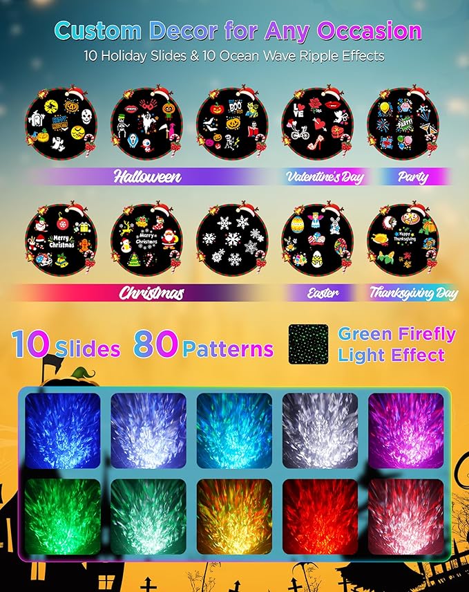 Halloween Christmas Projector Lights Outdoor, 8 Brighter HD Holiday Patterns ...