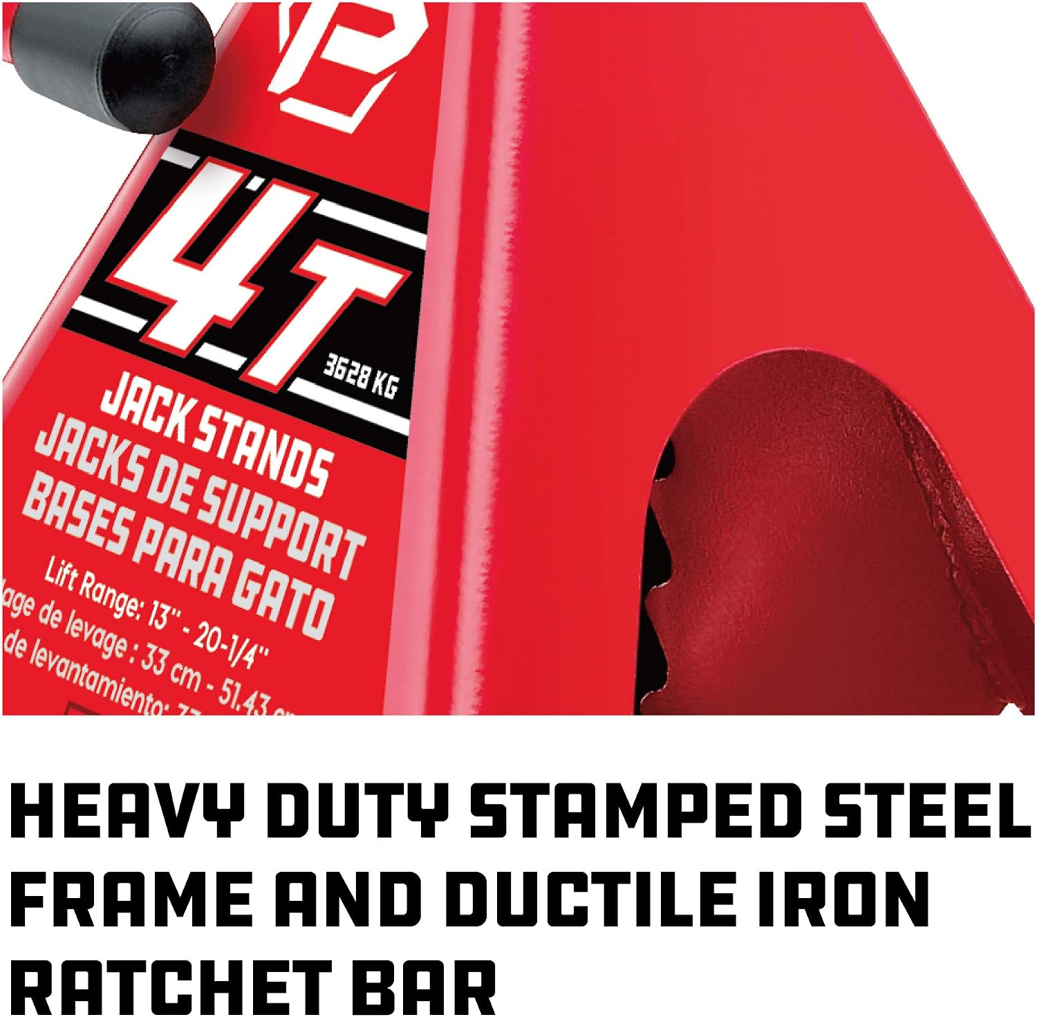 Powerbuilt 4 Ton Ratchet Jack Stands, Wide Stance Stability, Vehicle Car Lifting Range 13-Inches to 20-1/4-Inches (33cm-51cm), 1 Pair (2 Pack) - 647529