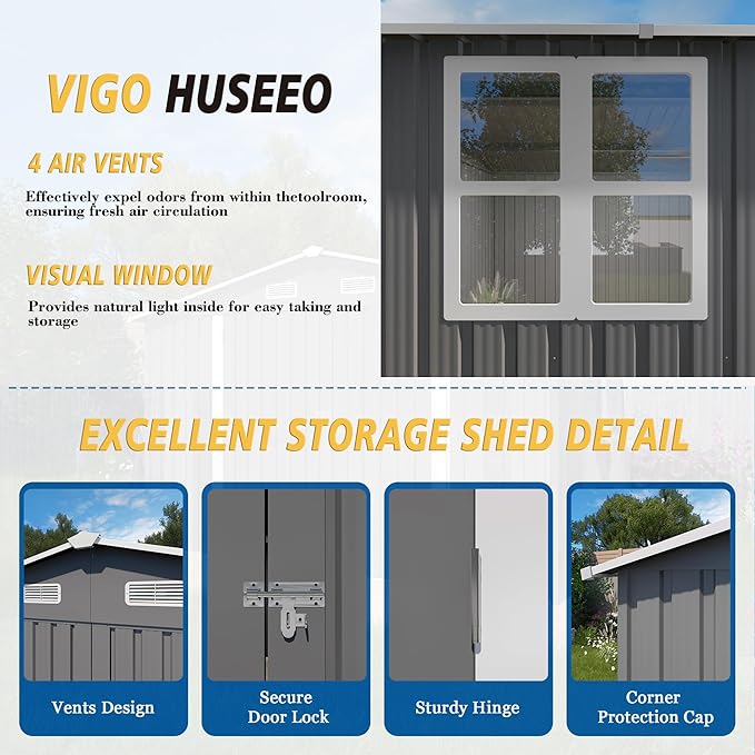 10x8x6.4FT Outdoor Storage Shed, Galvanized Steel Garden Shed - Image 2