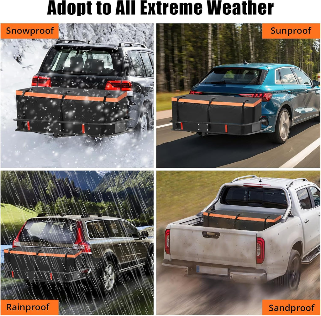 GarveeTech Hitch Cargo Carrier Bag 21 Cu Ft, Heavy Duty Waterproof Cargo Traveling Bag for Car Truck SUV Vans' Hitch Trays and Hitch Baskets, 8 Reinforced Straps, Waterproof Zip